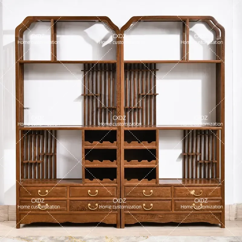 New Chinese Style Solid Wood Display Cabinet Multi Layer Storage Shelf Wine Rack Partition Bogu Shelf for Living Room Home