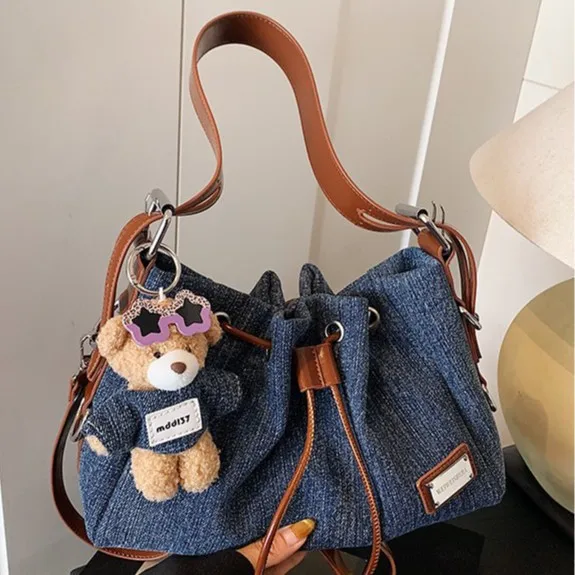 

‌2025 Denim Tote Bag - Korean Style Crossbody Shoulder Bag for Women, Spacious Casual Day Purse & Hand Carry