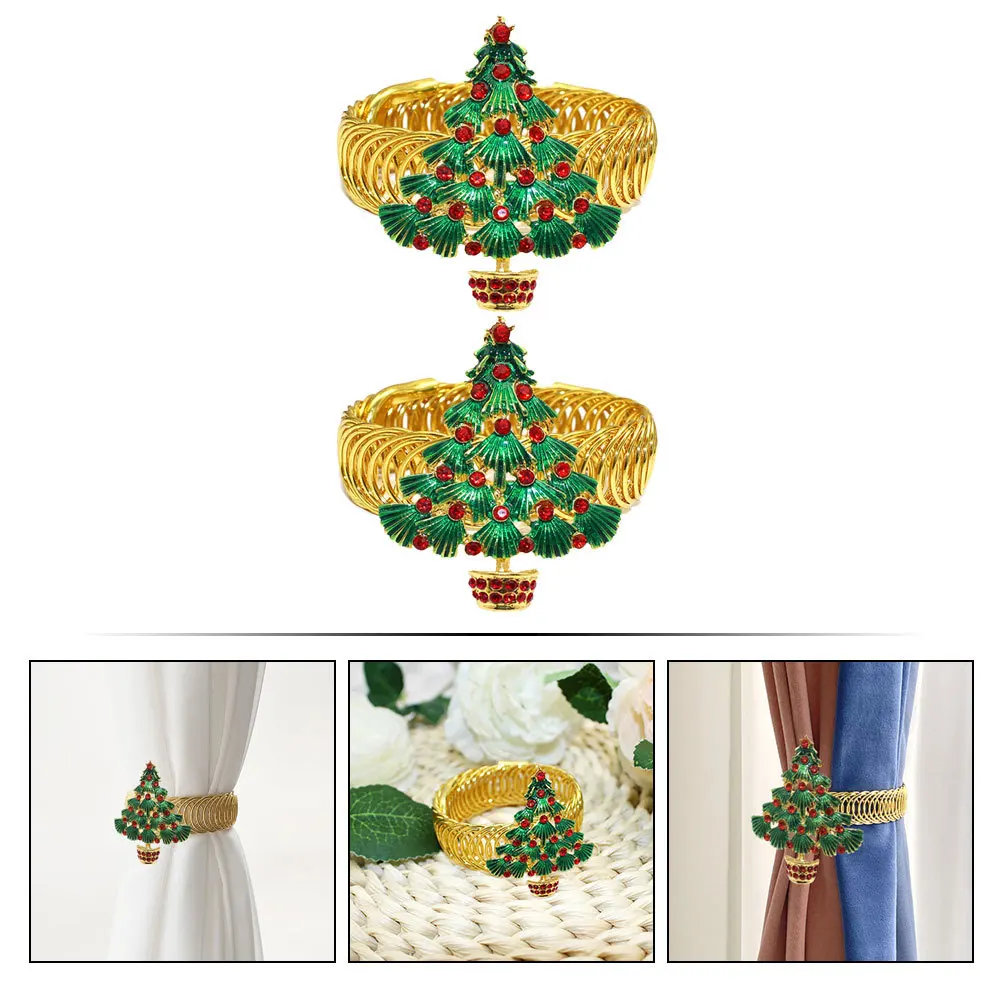 

2pcs Curtain Tiebacks Metal Spring Buckle Christmas Theme Drapery Holdbacks Window Decoration Practical Design For Home Decor