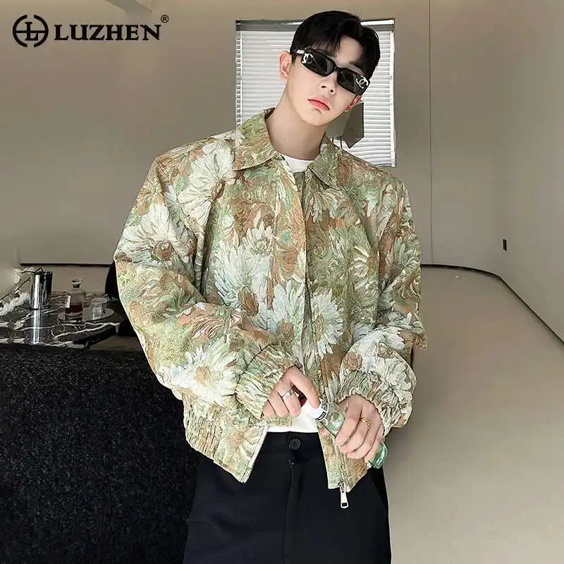 

LUZHEN Korean Fashion Floral Printed Jacket Men's 2025 Spring New Gentleman Original Trendy Street Shoulder Pad Outerwear LZ1389