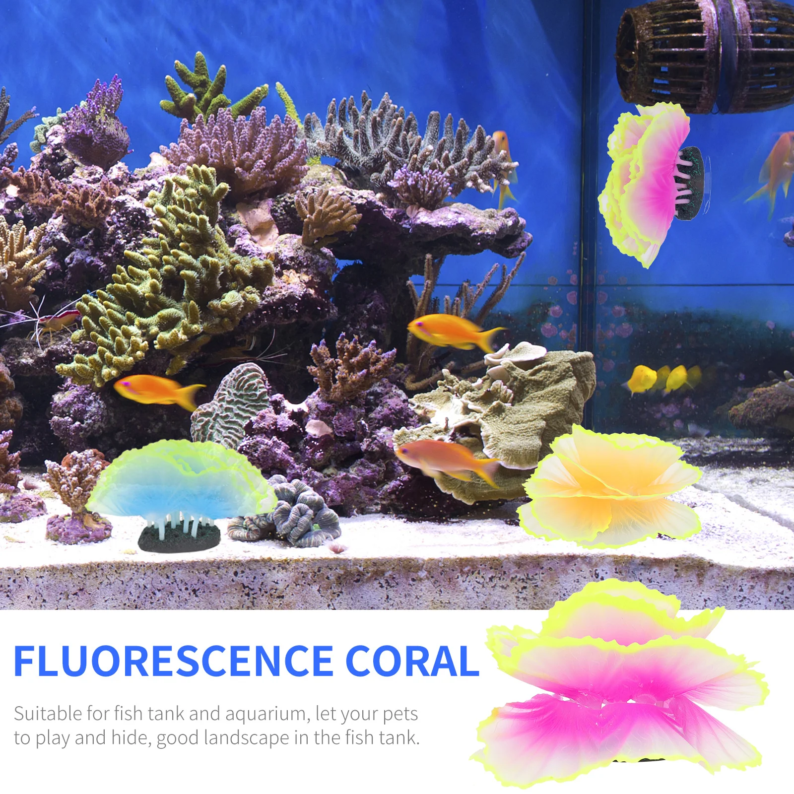 

Aquarium Simulation Fluorescence Coral Fish Tank Decor Resin Artificial Landscape Ornament Premium Safe for Pet Hiding Natural
