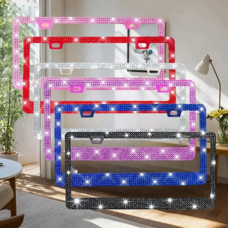 NEW 1/2PCS 31*16cm Bling Crystal License Plate Frame Women Rhinestone Car License Plate Frame Cover Holder Car Accessories