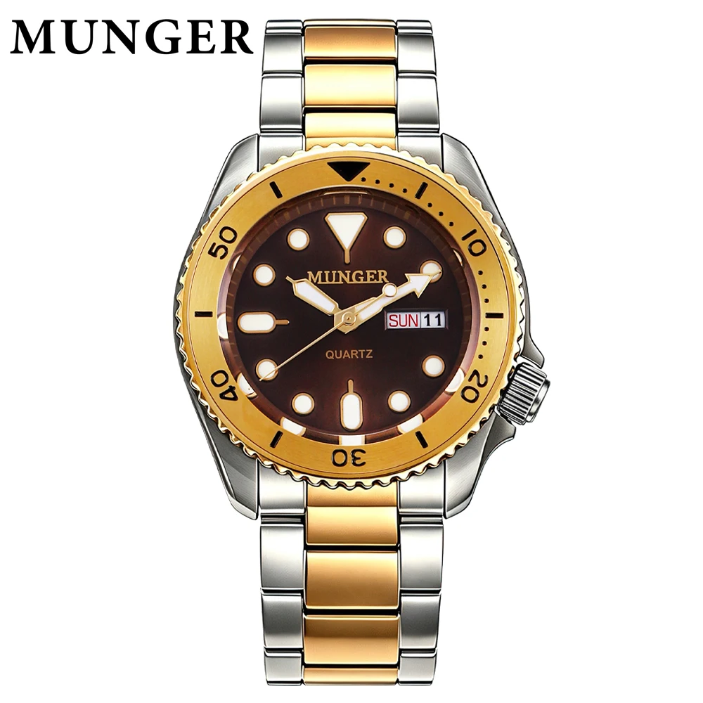 New Munger 42.5mm Watch for Men Luxury Sapphire Quartz Wristwatch 100m Waterproof Stainless Steel Luminous Watch