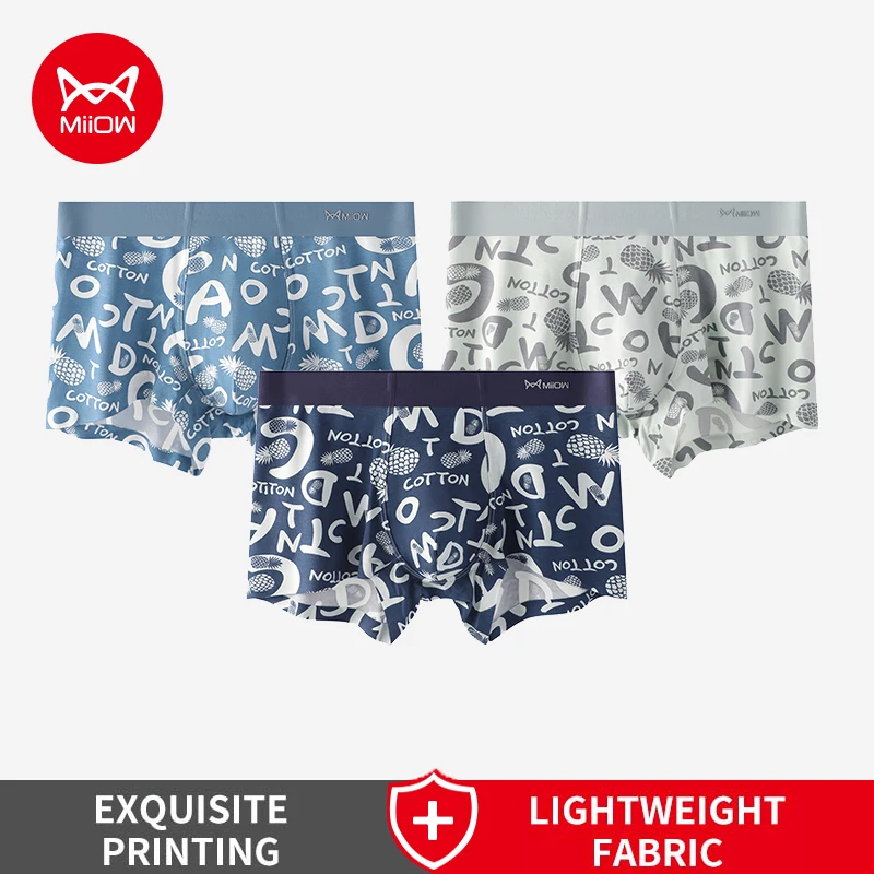 MiiOW Ice Silk Men's Panties Set Breathable Antibacterial Man Boxer Underwear Male Underpants Fashion Print Mens Boxer Briefs