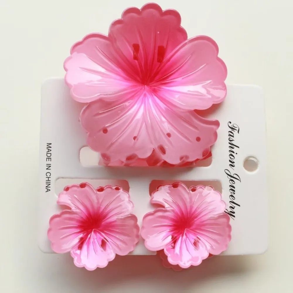 3-teiliges Set Farbverlauf-Haarklammern Hibiskus Acryl Hawaiianische Blumen-Haarspange Süße Blumen-Pferdeschwanzklammer Sommer-Haaraccessoires – Detail 11