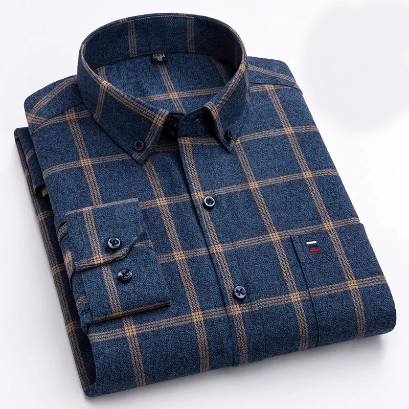 New Men's Plaid Shirts Long Sleeve Pure Cotton Regular Fit Soft Comfortable Casual Flannel Shirt Male Clothing Oversized 7XL 6XL