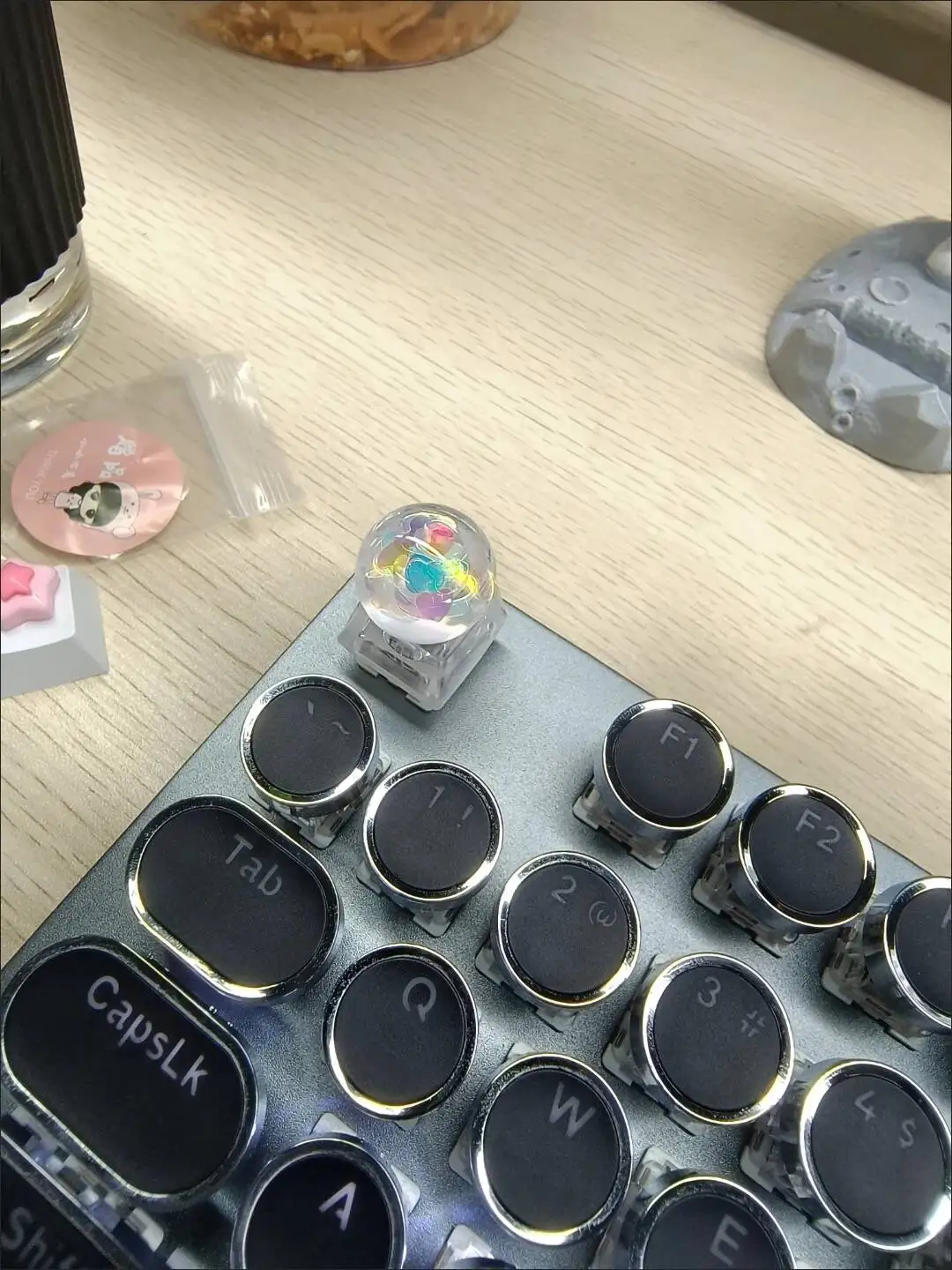 Tapa de tecla personalizada con bola de cristal, perfil OEM de resina transparente R4 para teclado mecánico