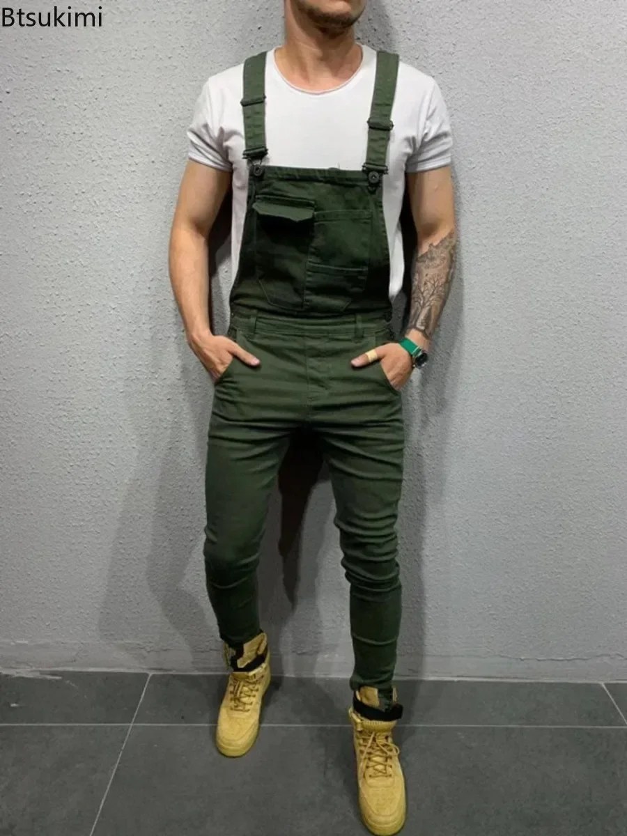 2025 Men's Fashion Cargo Pants Multi-pockets Bib Overalls Trendy Slim Casual Jumpsuits Moto Biker Pants Men Streetwear Trousers