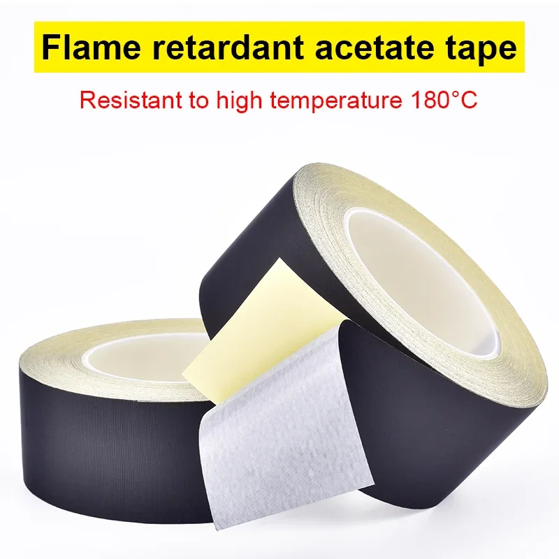 

Black acetate cloth flame retardant tape for fixing car wiring harness heat shrink tubing repair high temperature resistant tape