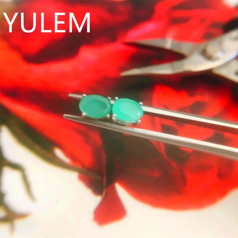 

YULEM Real Natural Emerald 5x7mm Earrings Sterling 925 Silver Elegant Fine Jewelry For Women Lady Party Wedding Gift with Box