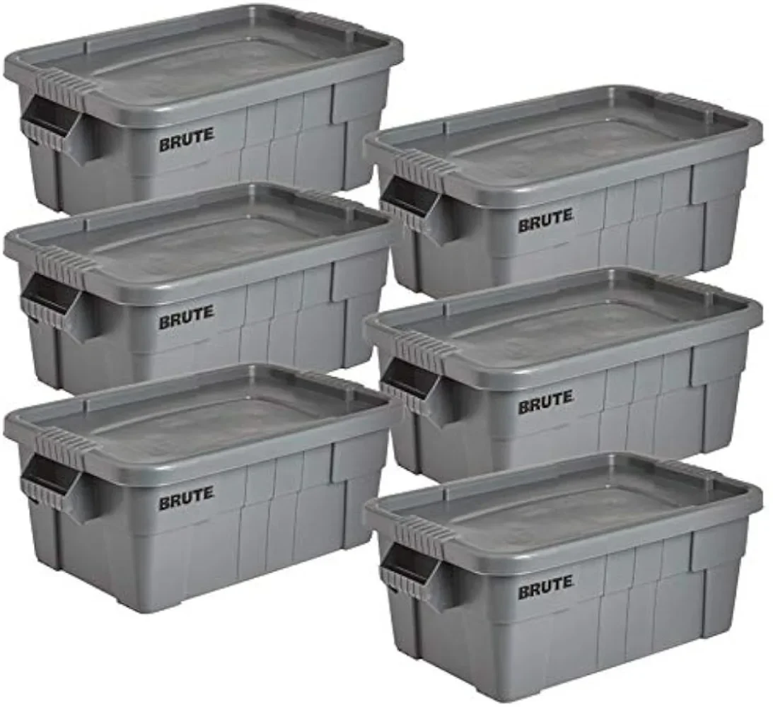 Tote Storage Bin with Lid 14-Gallon Rugged/Reusable Boxes for Moving Camping Garage Basement Storage, Pack of 6