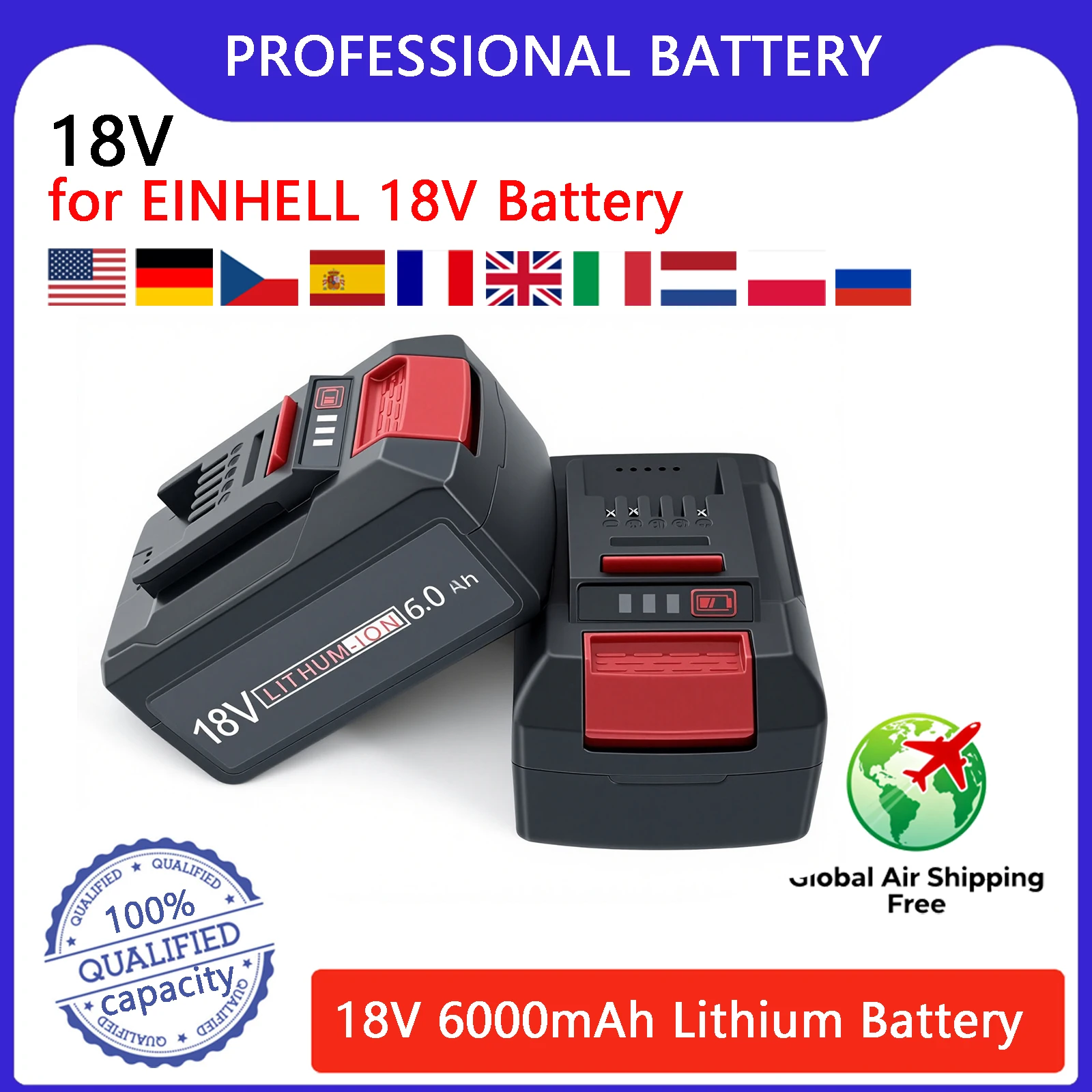 Batterie de remplacement 6000mAh EIN18C2 Li-ion pour EINHELL 18V batterie puissance x-change PX-BAT4 4511396 4511437 outils électriques