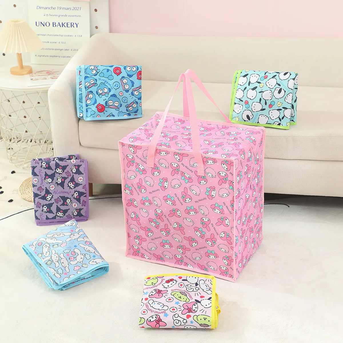 

Cartoon My Melody Hello Kitty Fashionable Thickened Storage Bag Large Capacity Shopping bag Moving Clothes Travel Tote Bag Gifts
