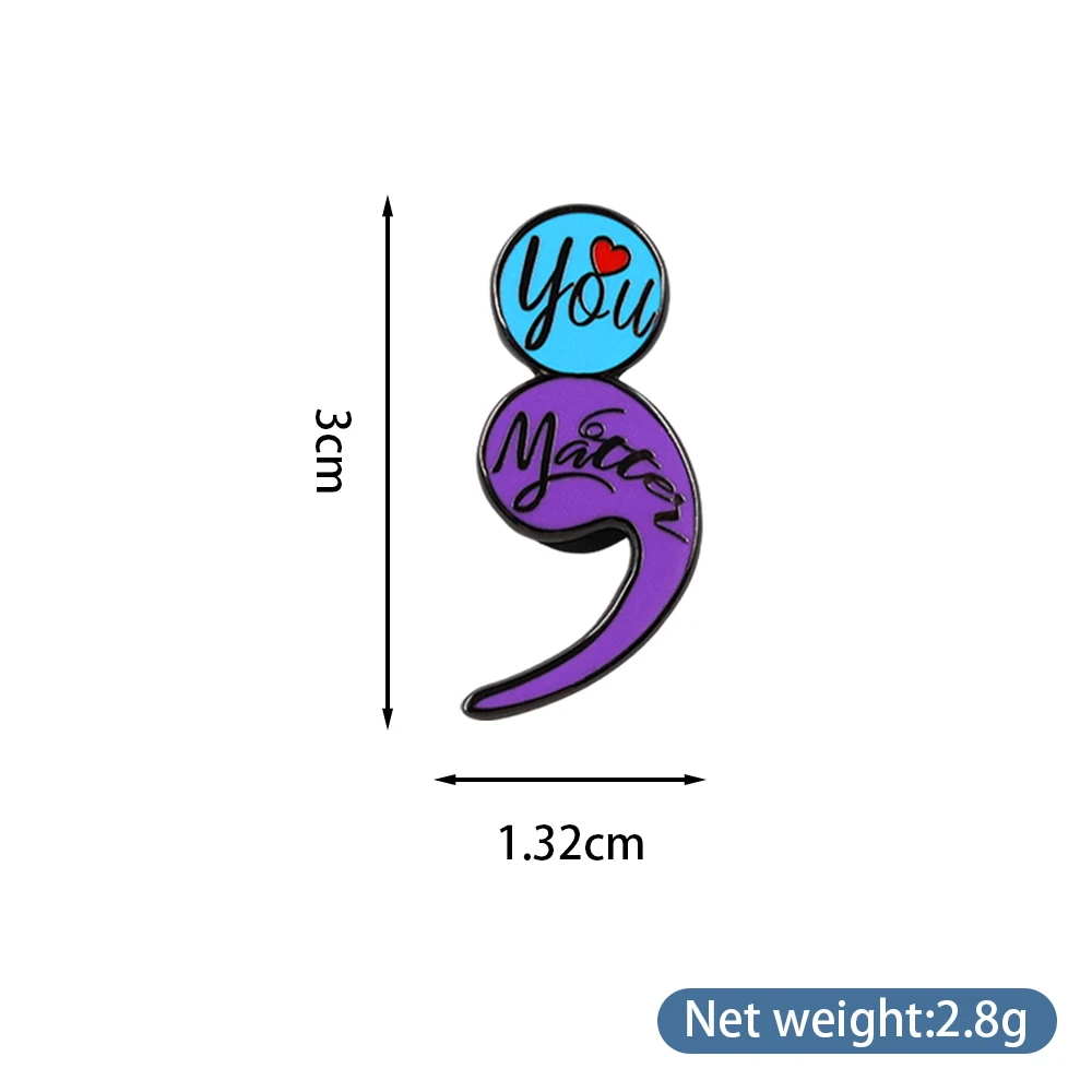 Mental Health Awareness Semicolon Enamel Pin You Matter Heart Brooch Positive Quote Badge Jewelry Gift For Women Men
