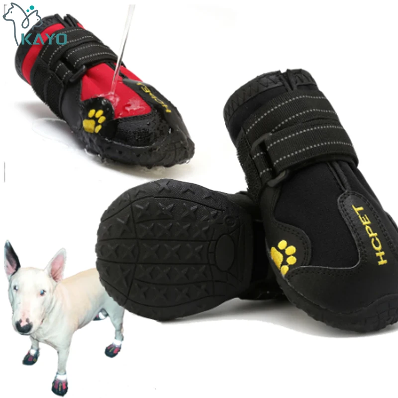 Dog Boots Waterproof Dog Shoes Dog Booties with Reflective Rugged Anti-Slip Sole and Skid-Proof Outdoor Large Dog Shoes 4Pcs