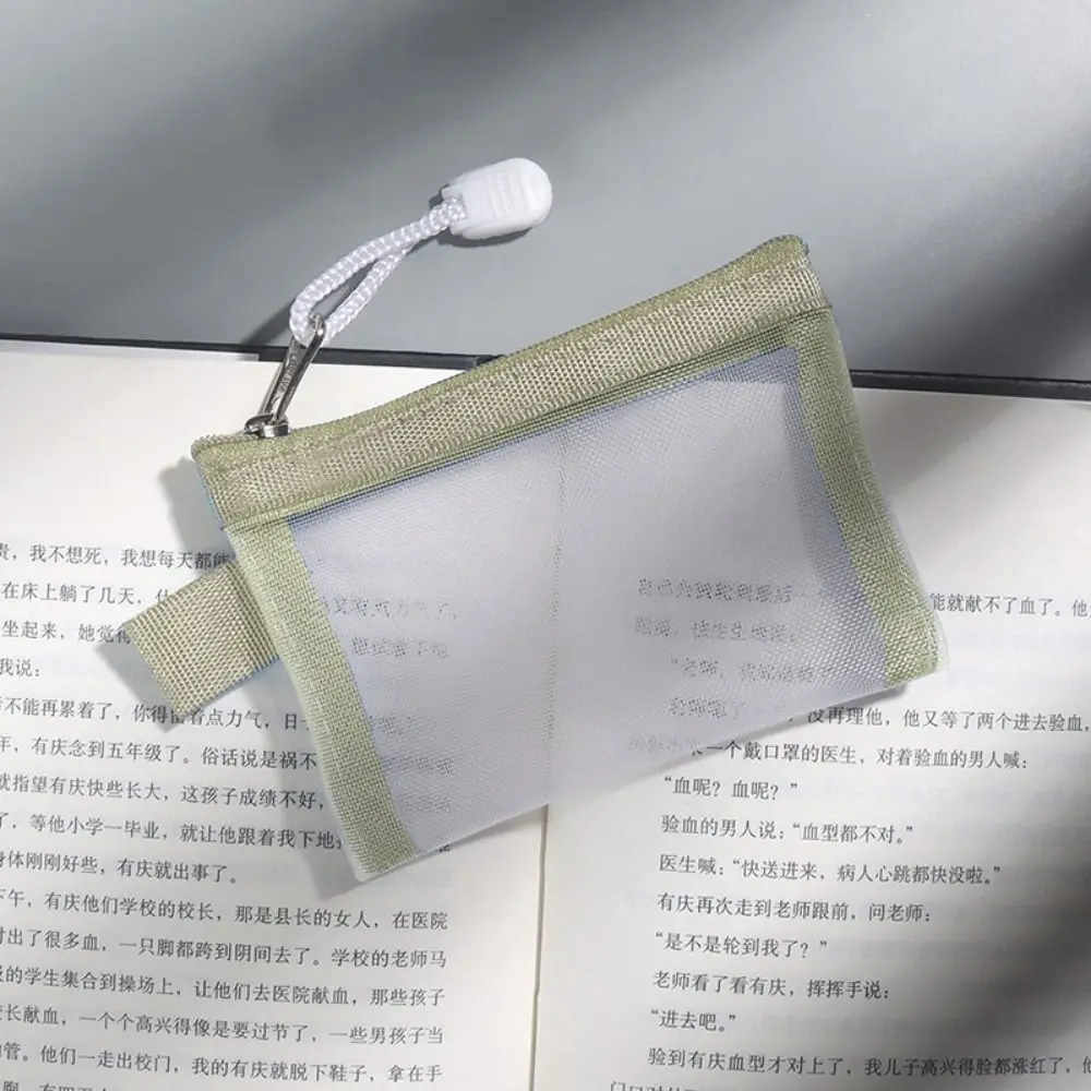 Change Storage Bag Mesh Zipper Bag Card Bag Cosmetic Bag Transparent Nylon Coin Bags Sanitary Napkin Storage Bag Solid Color