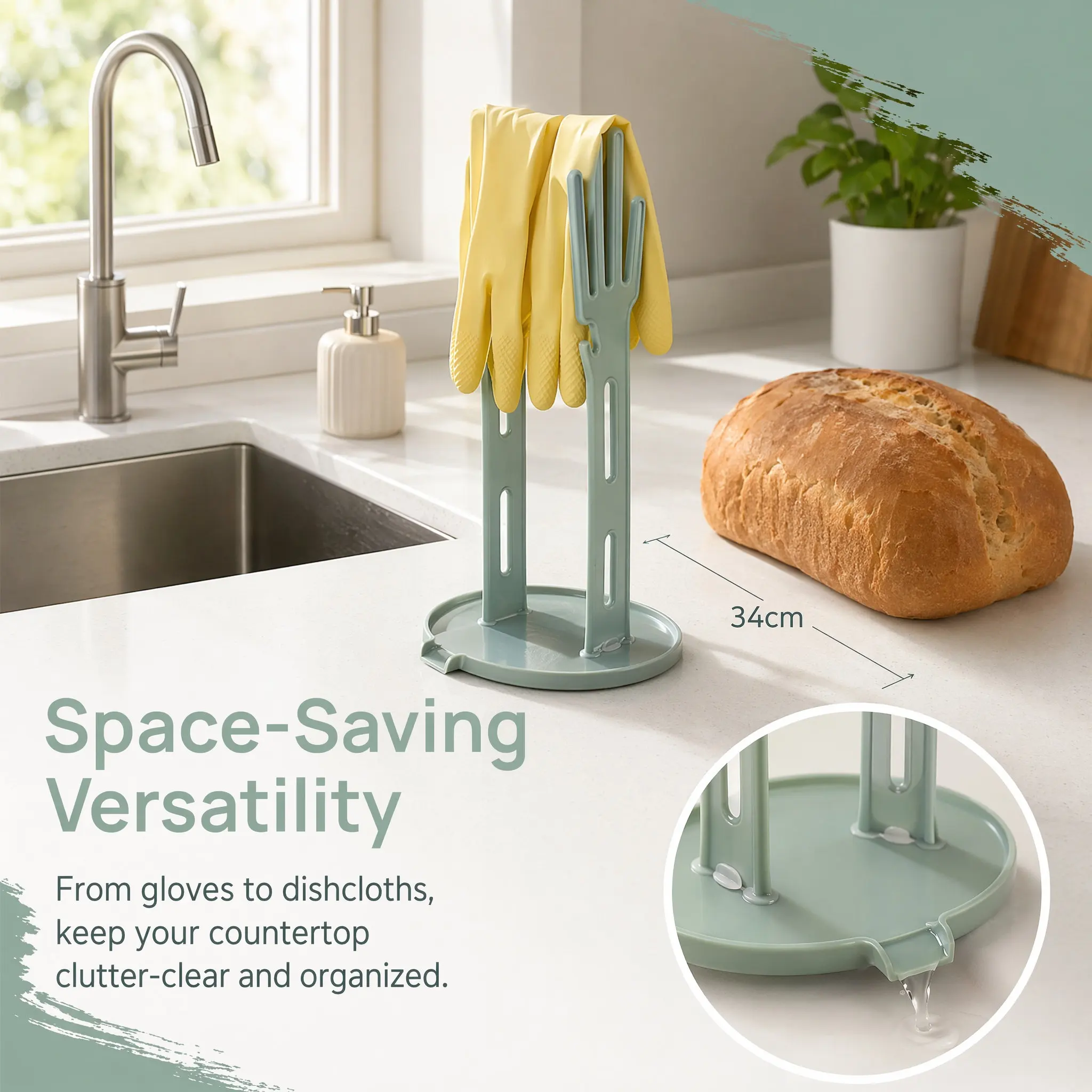 3Pcs Multifunctional Kitchen Glove Holder Dish Glove Rack Towel Storage Stand with Built in Drip Tray Wall Cabinet Mountable