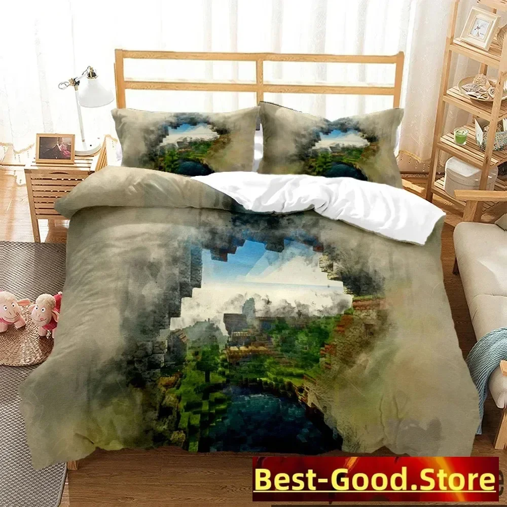 3D Mine Sandbox Games Duvet Cover Cartoon Bedding sets Soft Quilt Cover and Pillowcases for Teens Kids SingleDoubleQueenKing