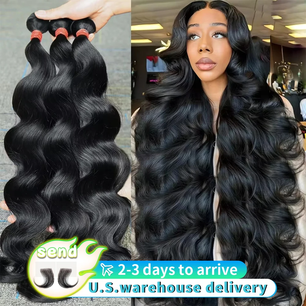 SoulGlow 30 32 بوصة الجسم موجة حزم الشعر البرازيلي متموج نسج اللون الطبيعي حزم الشعر البشري الخام ملحقات للنساء صفقات