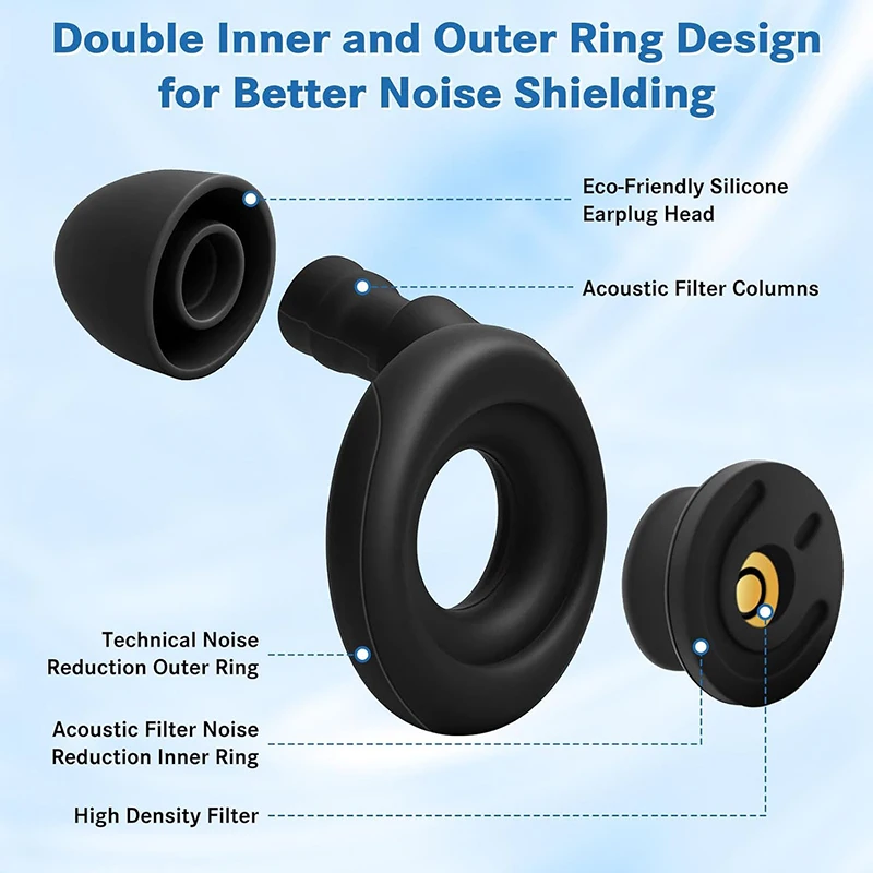 소음 감소 귀마개 재사용 가능한 실리콘 귀마개 수영용 귀마개 수면용 귀마개 세트