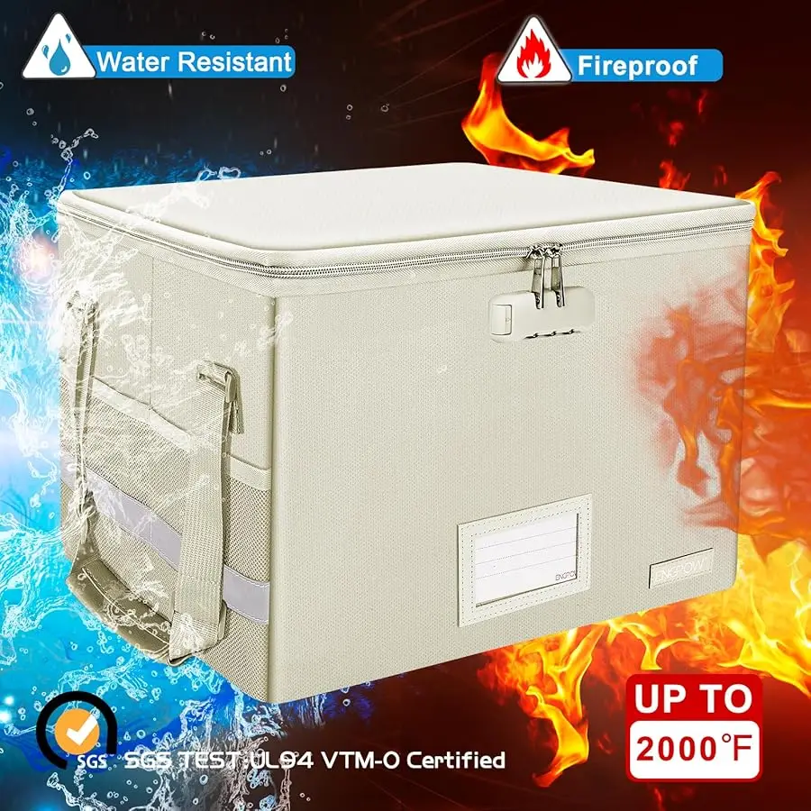 Archiefdoos met slot, brandwerende documentendoos met ritssluiting, opvouwbare archiefkast voor archiefkast met handgrepen, draagbaar