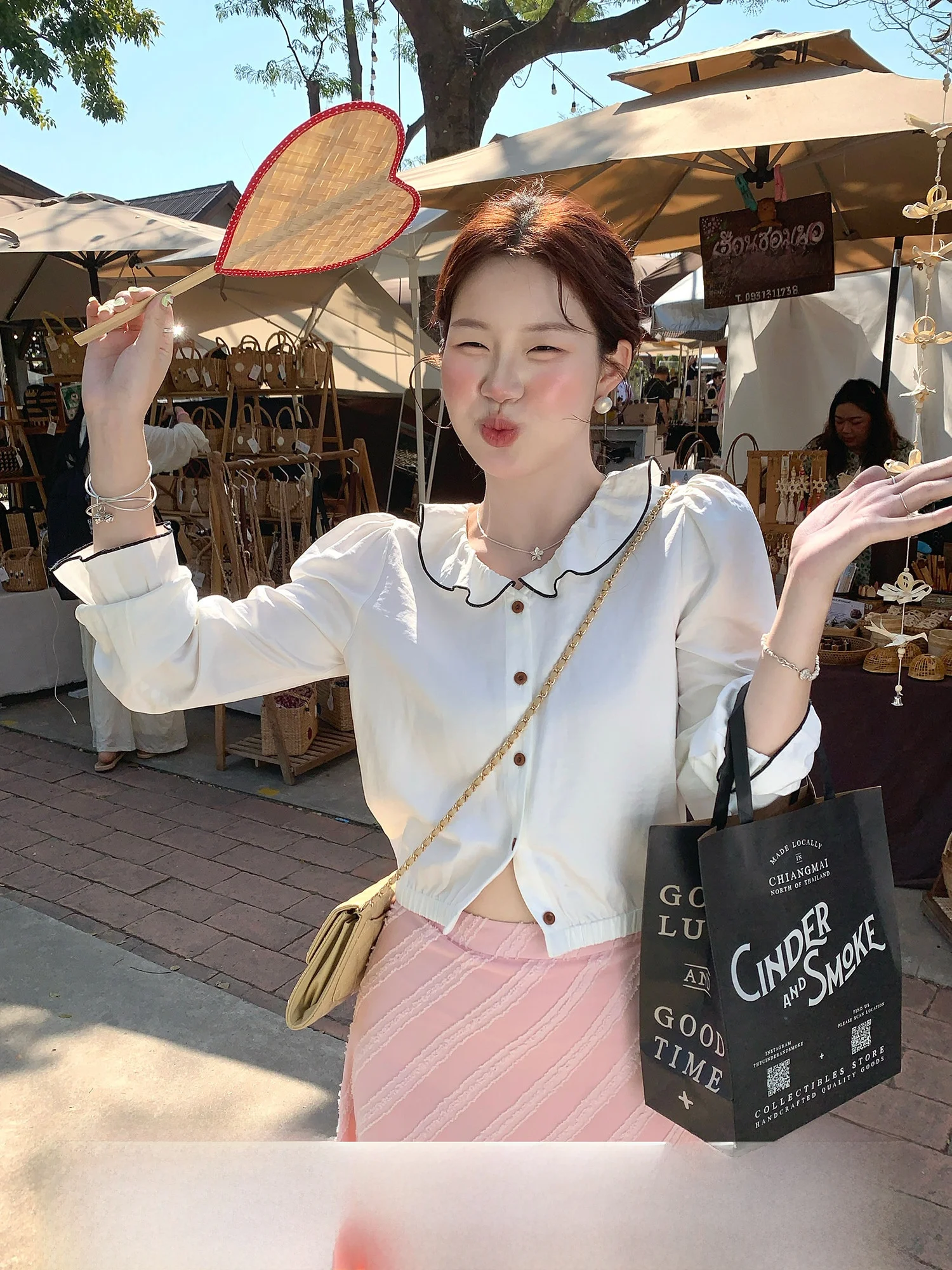 

Korean Sle ort Sve Women's irt Gentle Sle Lotus Sve Spring Faion Polyester Fiber Long Sve Doll Collar irt