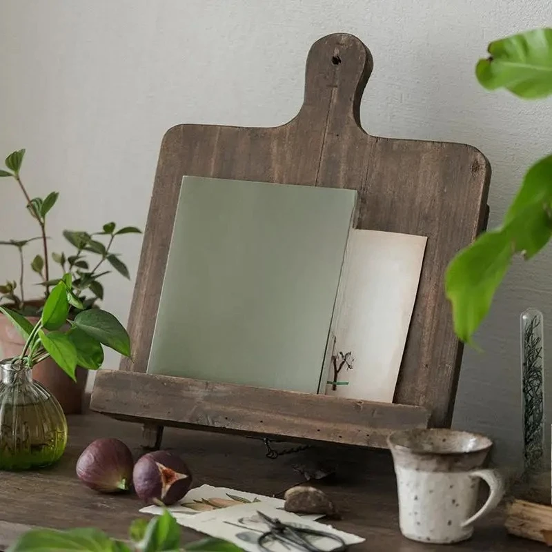 Country Solid Wood Magazine Shelf Retro Books and Newspapers Display Rack Creative Multi-function Homestay Recipe Rack