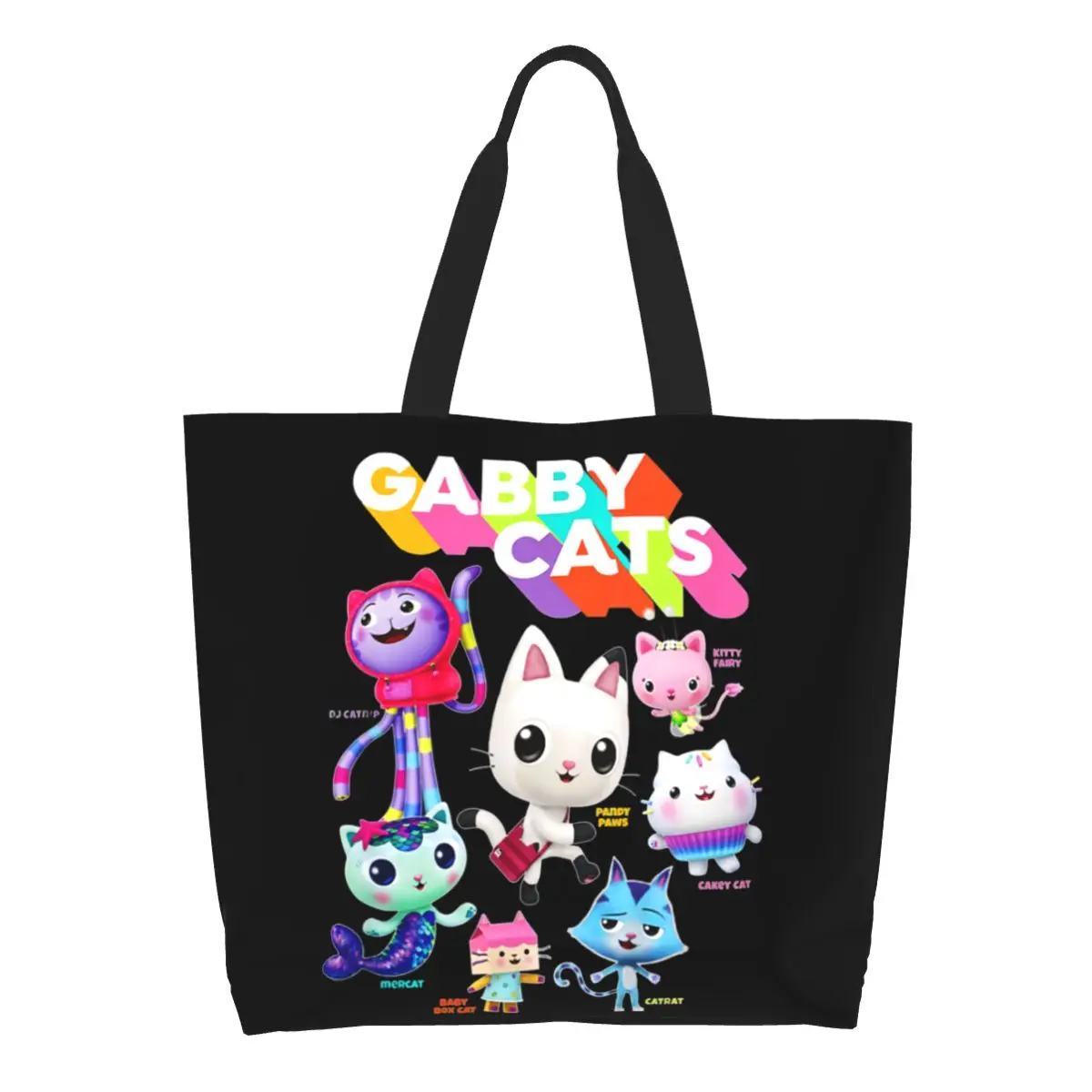 

Custom Gabbys Dollhouse Groceries Shopping Tote Bag Custom Mermaid Gabby Cat Canvas Shopper Shoulder Bags Large Capacity Handbag