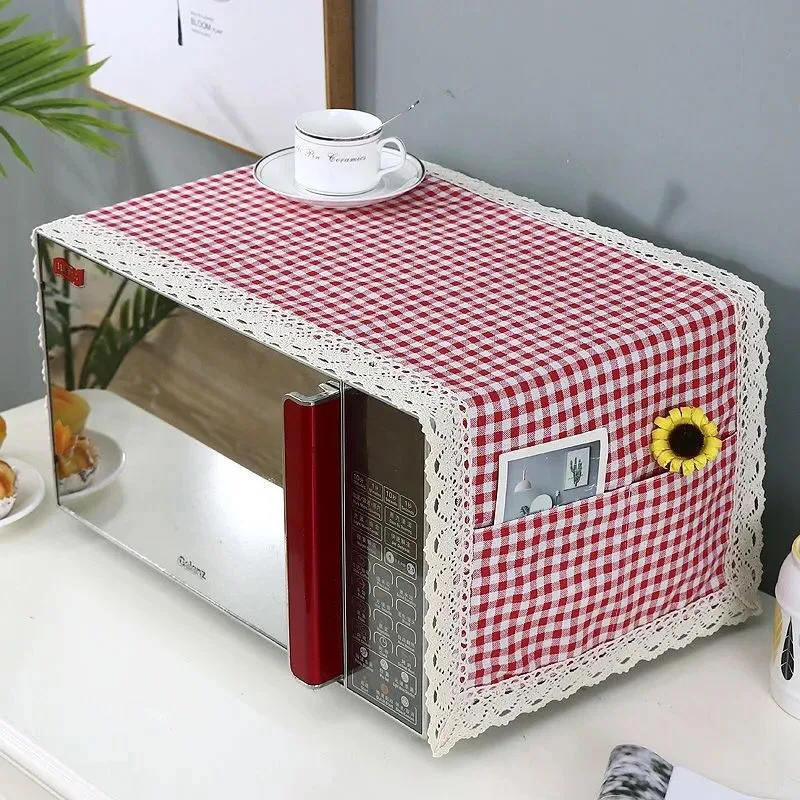 1Pc Cotton Linen Microwave Cover Dust Oil Proof Kitchen Protective Decor Home Appliance Accessory