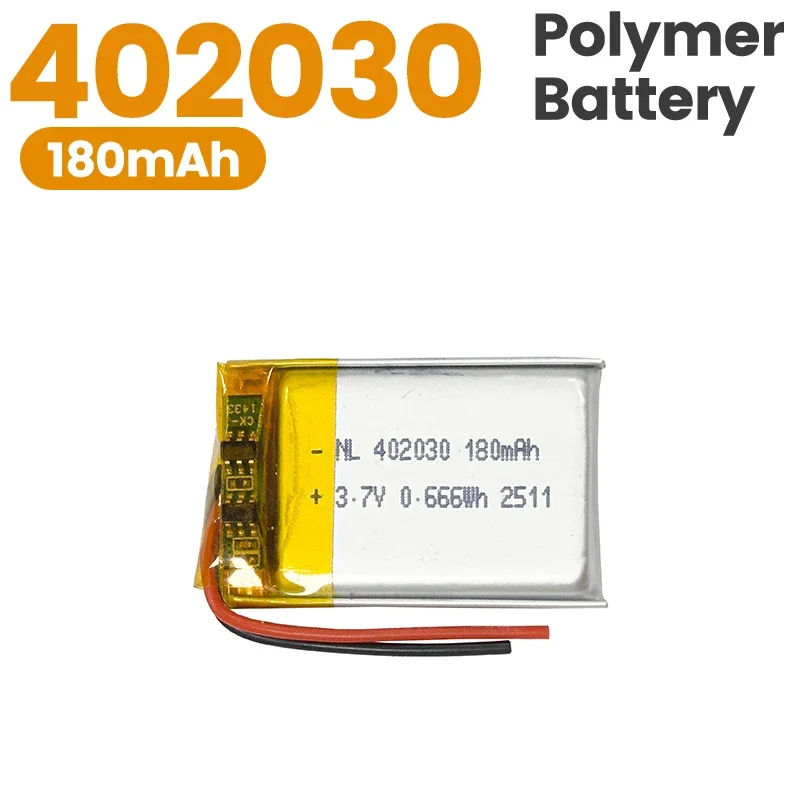 402030 180mAh Lithium Rechargeable Battery 3.7V Li-ion Polymer Battery for Bluetooth Headset Speaker Monitor Self-Timer PH2.0