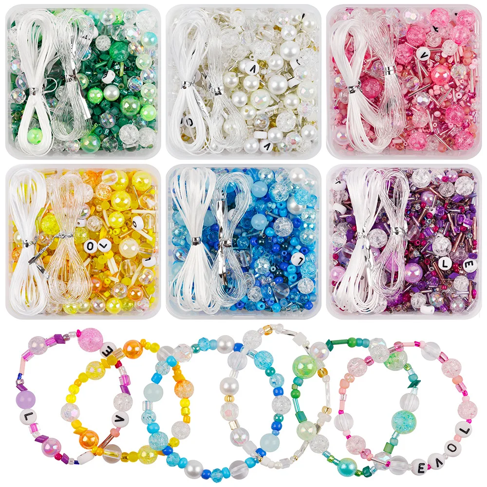 1 Box Diy Beading Material Crack Beads Letter Bead Kits Handmade Loose Beads Jewelry Accessories Materials