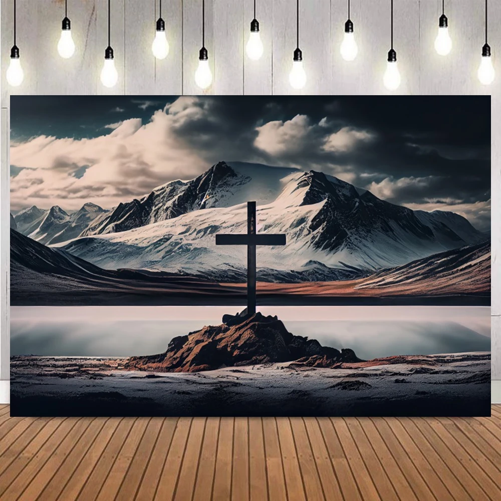 Jesus Christ Cross Photography Background Blooming Floral Sunset Sky Easter Party Event Portrait Photo Backdrop Deco Studio Prop