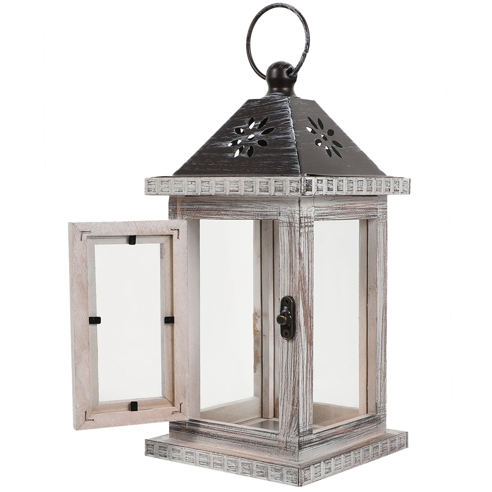 

Wooden Hanging Lantern Holder Vintage Tealight Decorative Home Sturdy Metal Walls Outside