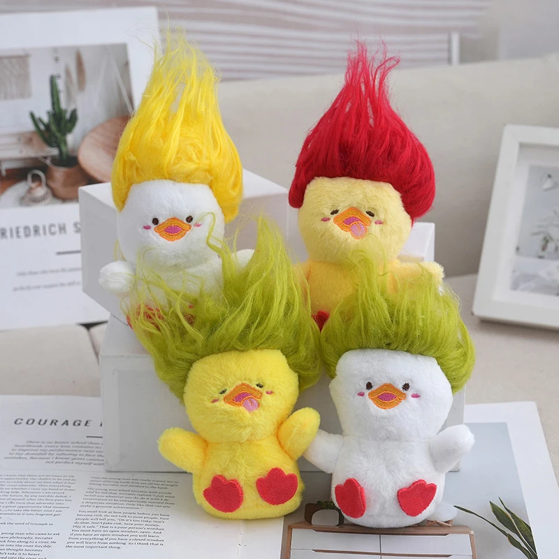 Creative Funny Cute Plush Explosive Hair Cartoon Lovely Duck Doll Keychain Bag Pendant Hanging Keyring For Women Charms Gift