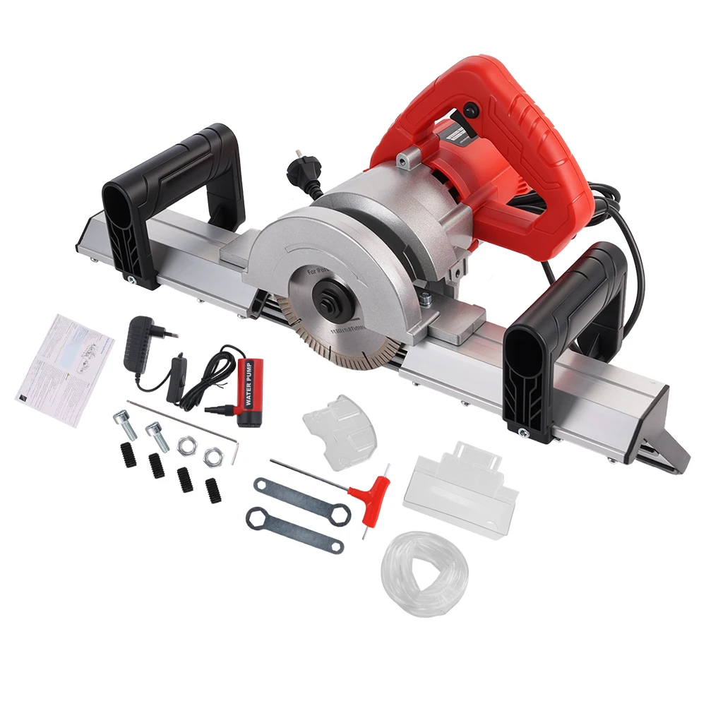 Podofo 13000 U/min bürstenloser professioneller Fliesenkantenschneider 1200W 43-Grad-Elektro-Fasenmaschine Elektrischer Fliesenschneider mit 12V Mini-Wasserpumpe und einem Wasserschlauch für