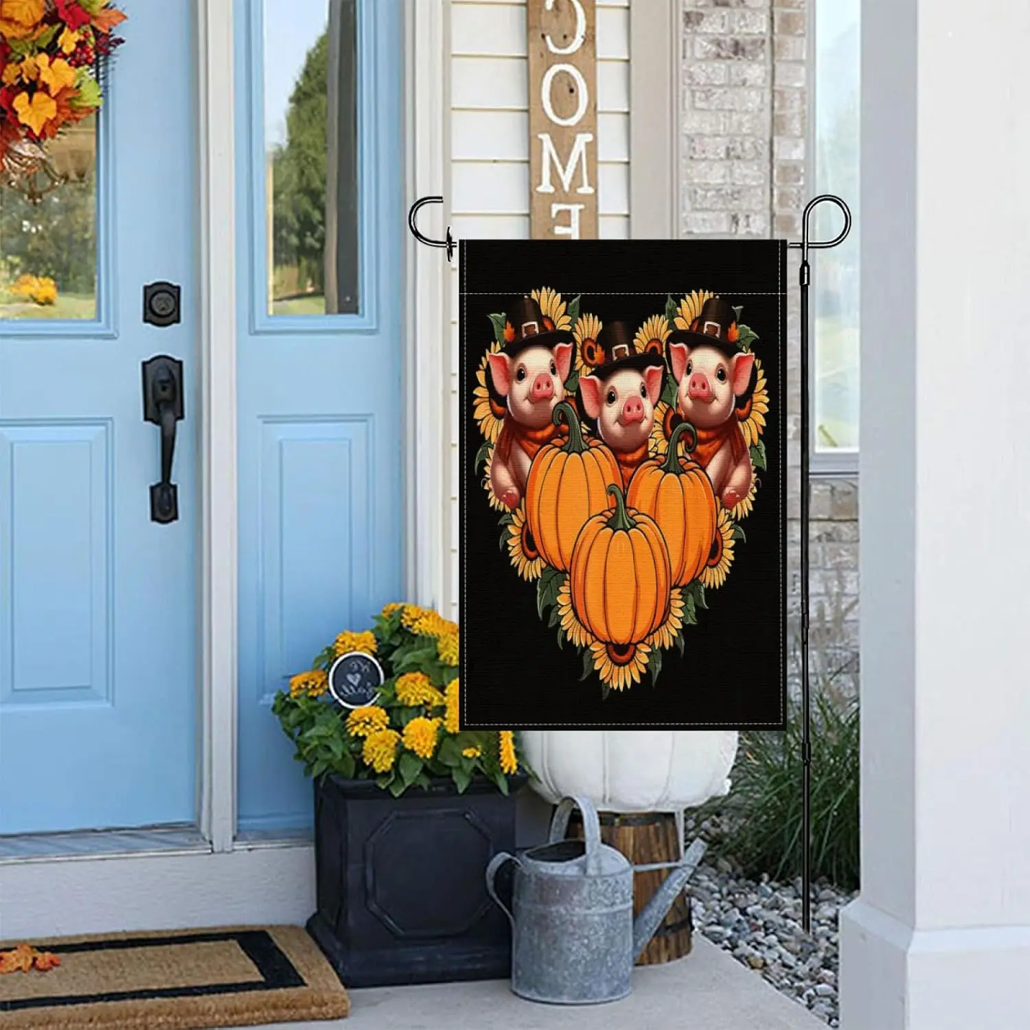 Three Cute Pigs Thanksgiving Pilgrim Sunflowers Pumpkins Garden Flags,Double Sided Yard Flag Banner Tapestry All Seasons Out LLG