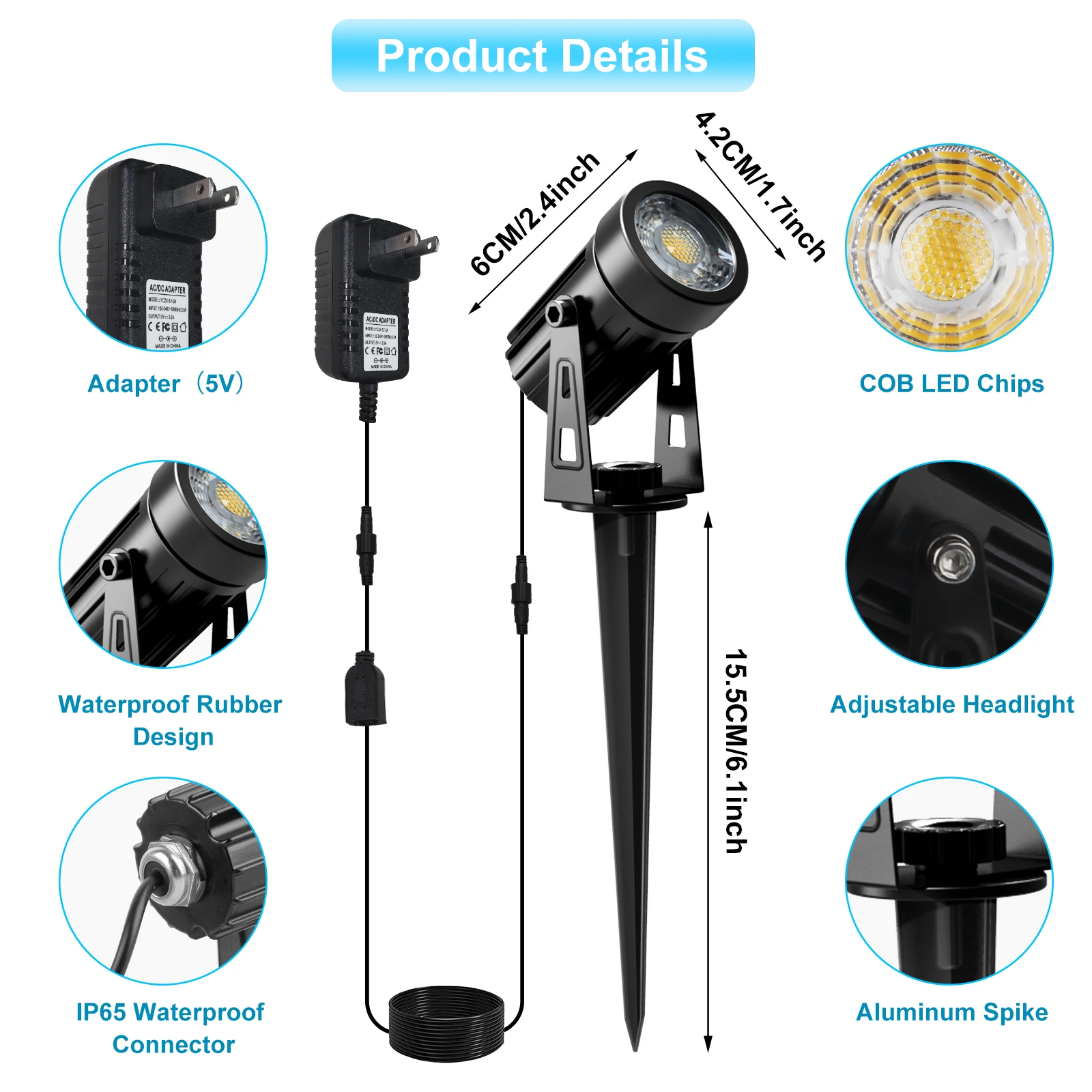 Ons Plug Cob Super Helder Warm Wit Spotlight Led Tuin Licht Gazon Lamp Laagspanning Landschap Verlichting Ip65 Waterdicht