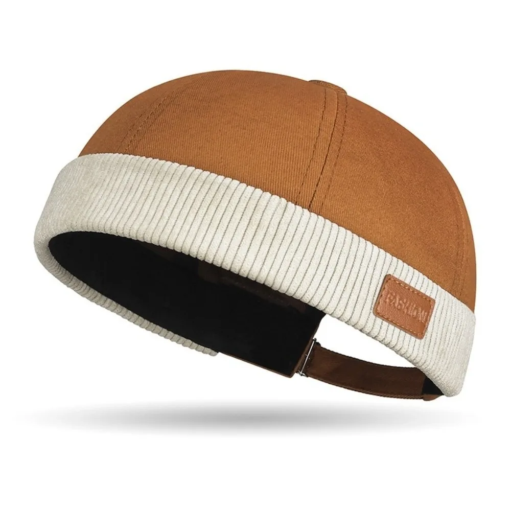 Simple Corduroy Splicing Dome Melon Cap Solid Color Adjustable Bucket Cap Hip Hop Beanies Landlord Hat Camping
