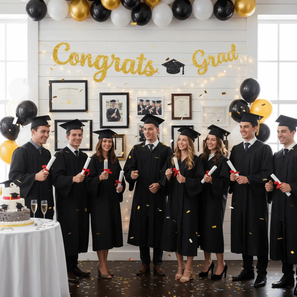 

Glitter Decor Graduation Party Banner Reusable Handmade Graduation Hanging Banner Garland Decorative Glittery Gold Garland