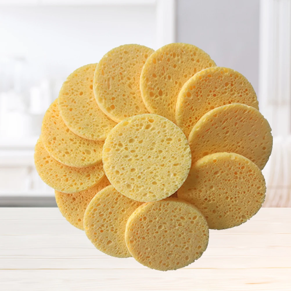 40Pcs Round Sponge Makeup Cotton Pads Soft Skin-Friendly Makeup Remover Pads Facial Cleansing Cosmetics Accessories Yellow