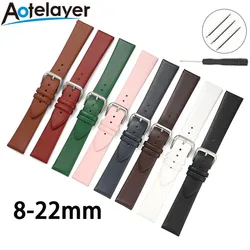 Bracelet de montre en cuir ultra fin souple, bracelet uni, étanche, 8mm, 10mm, 12mm, 13mm, 14mm, 15mm, 16mm, 17mm, 18mm, 19mm, 20mm, 21mm, 22mm