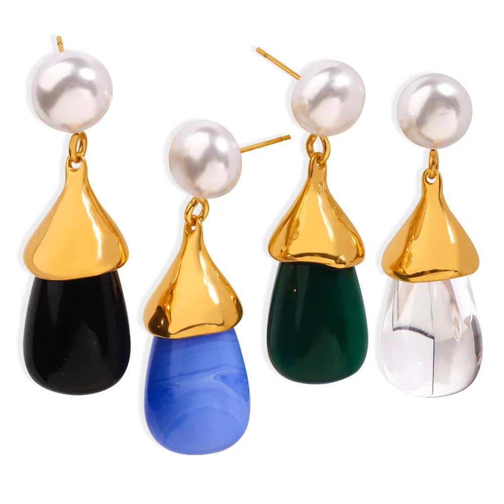 Imitation Pearl Earrings For Women Stainless Steel Gold Plated Earrings Women\'s Resin Pendant Earring Luxury Jewelry Woman