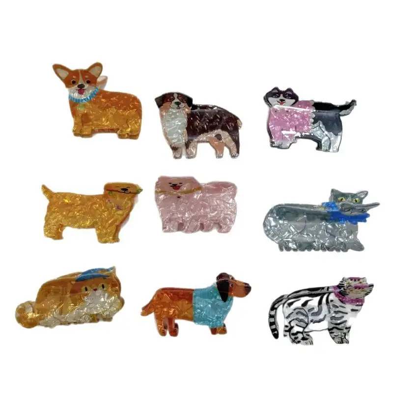 1 Stück Niedliche Cartoon-Acryl-Haarspange mit Hund-, Katzen- und Hai-Motiv für Frauen, Trendige Geometrische Haarspangen, Haarnadeln, Haaraccessoires, Geschenke – Detail 6