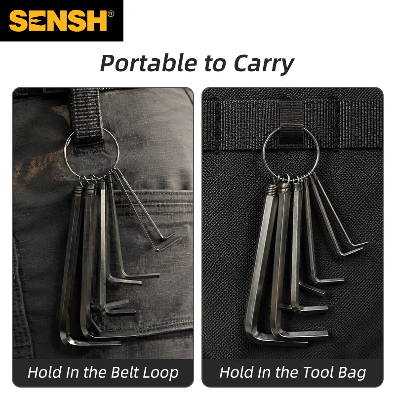 SENSH  8PCS 1.5–6mm Stainless Steel Hex Wrench Set Portable Key Ring Allen Key for Bike Furniture Repair Hex Key Set