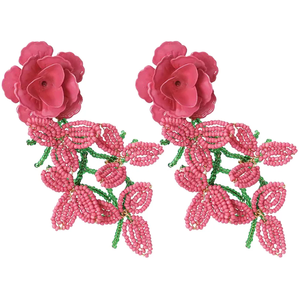 

Weaving Flower Earrings Bead Dangle Earings Bridesmaid Beaded for Women Wedding