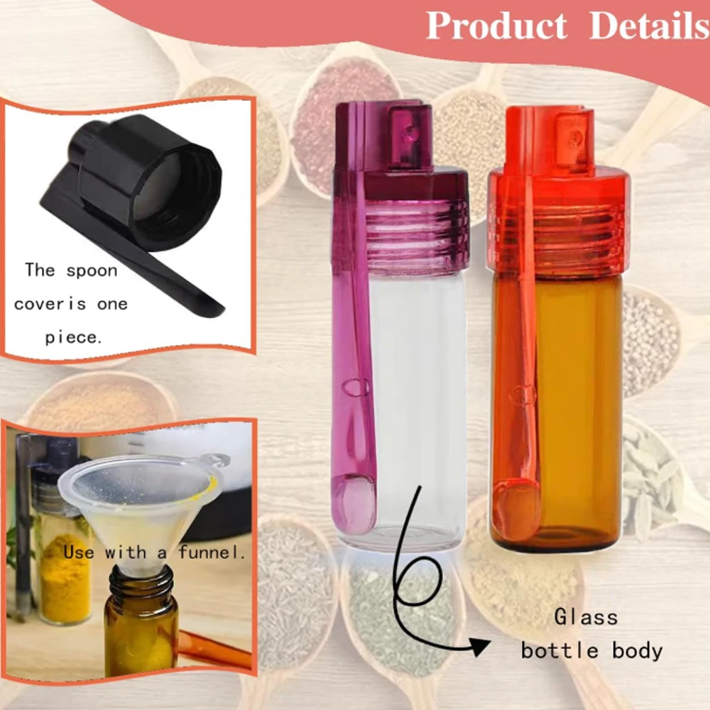 1/2/4/10 قطعة صندوق تخزين زجاجي غطاء بلاستيكي التوابل زجاجة السفر التدخين اكسسوارات حفلة رصاصة موزع مع ملعقة