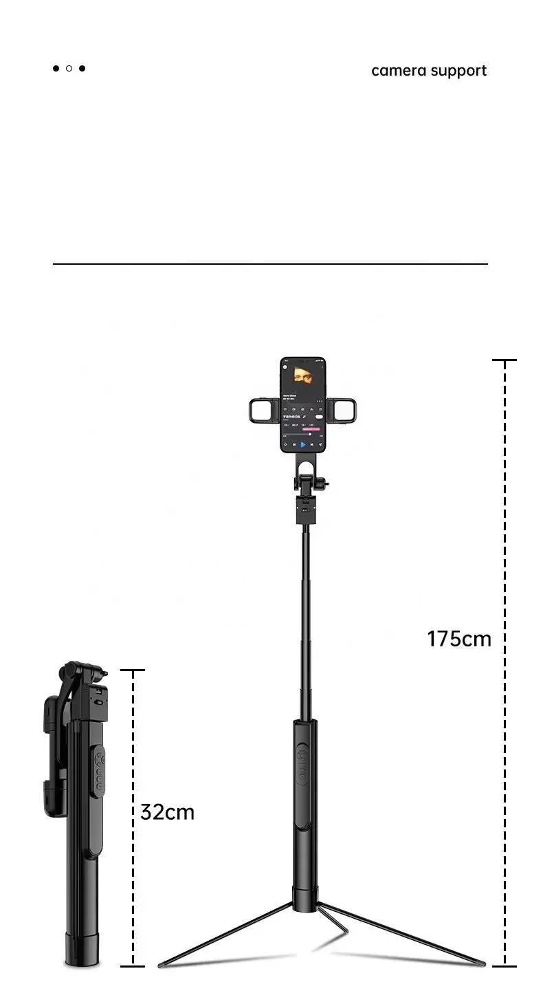 Portable All-in One Hidden Design Wireless Remote Control and Lights 360 Rotation Tripod Stand Selfie Stick Tripod with Light