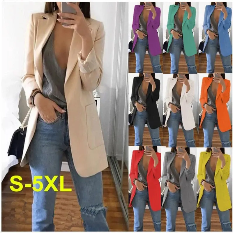 Plus Size Blazer Odzież damska Casual Cardigan Jesienno-zimowy płaszcz Solidny duży płaszcz z klapami Grace Fashion Odzież wierzchnia