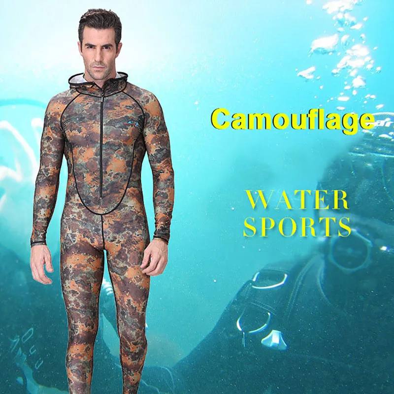 Oulylan Men's Camouflage Wetsuit One-piece Sunscreen Diving Suit Hooded Surf Jellyfish Swimsuit Spearfishing Scuba Diving Suit