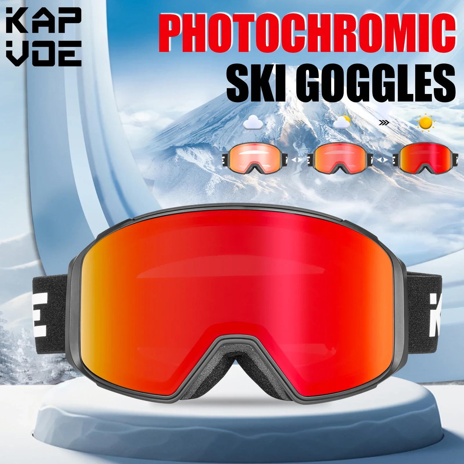 Kapvoe New Red Photochromic Men Winter Ski Goggles Color Snowmobile Anti-Fog Snowboard Goggles Women Outdoor Ski Equipment UV400